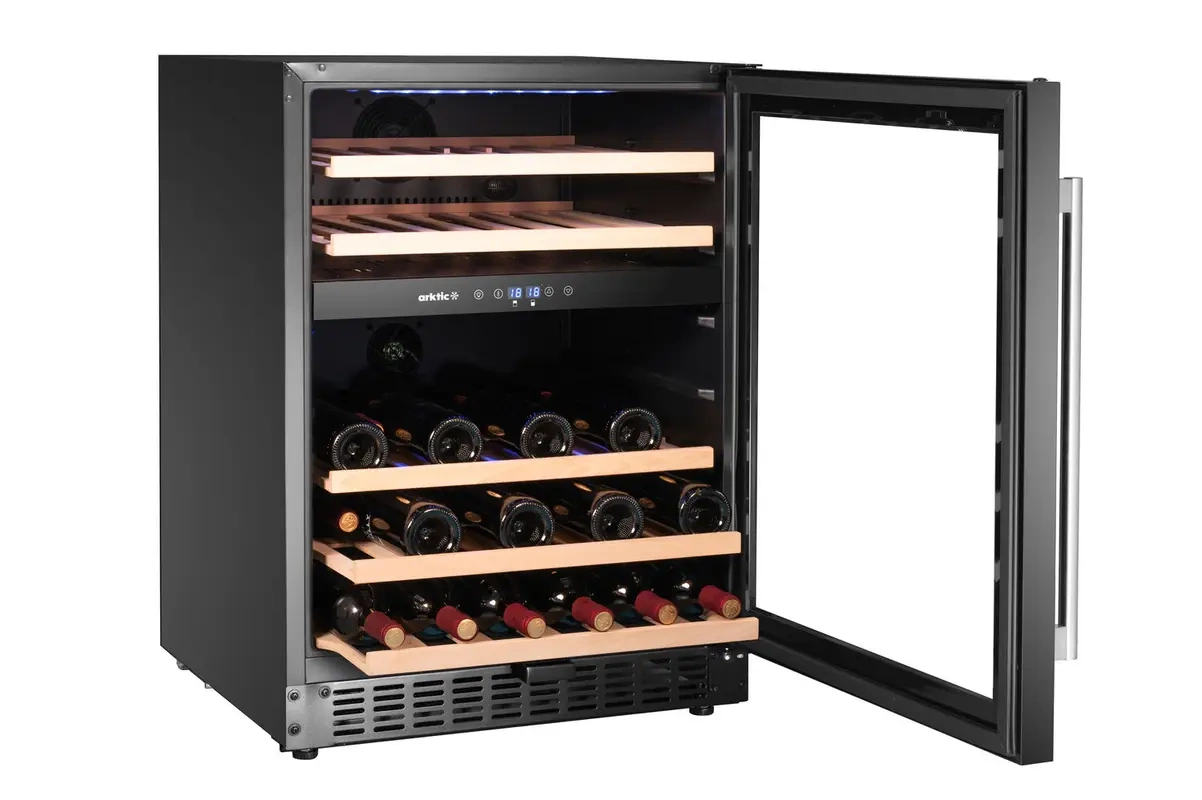 Lodówka do wina, 2-strefowa, 46 butelek, czarna, 137 l, 5 półek, 1 drzwi | ARKTIC 237106