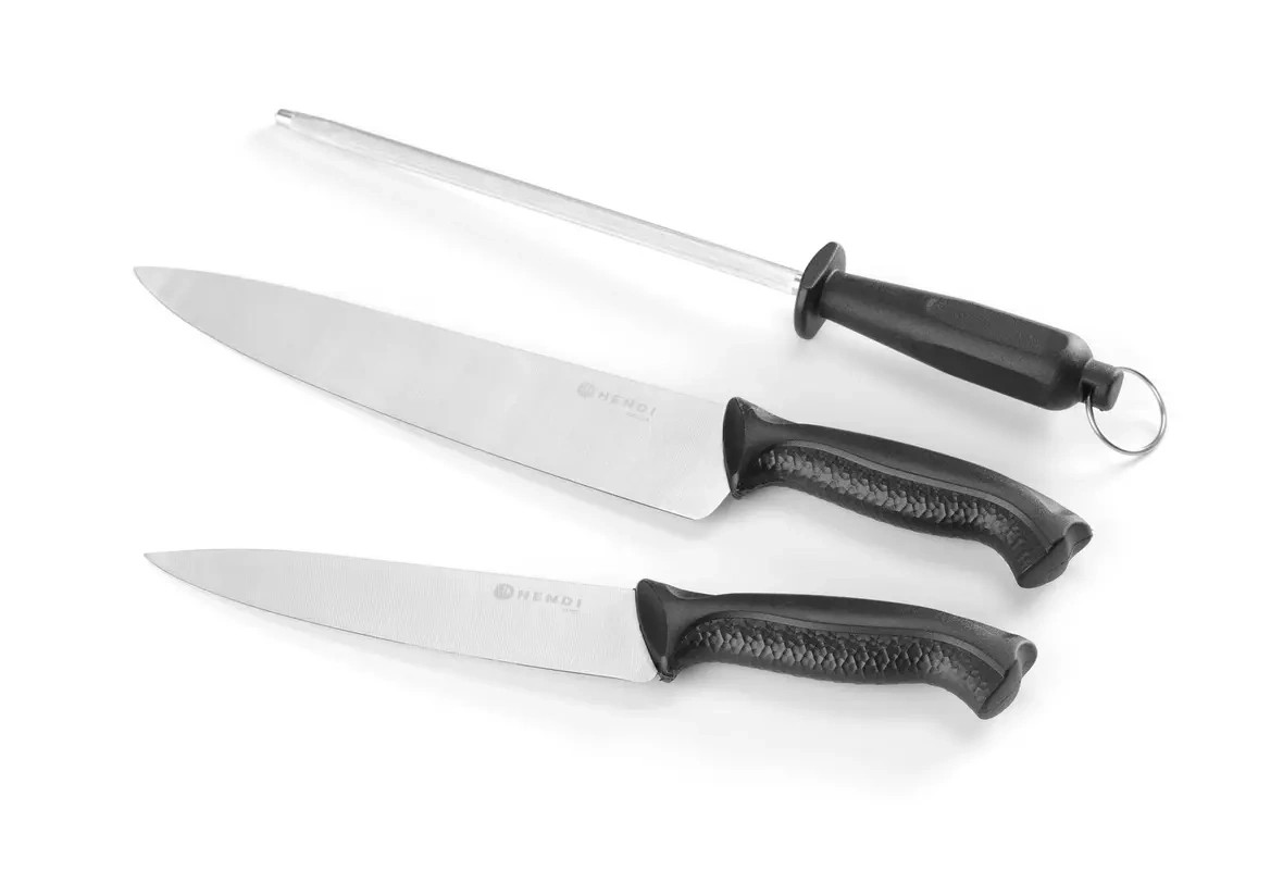 Zestaw noży z ostrzałką - 3 elementowy | HENDI 842683