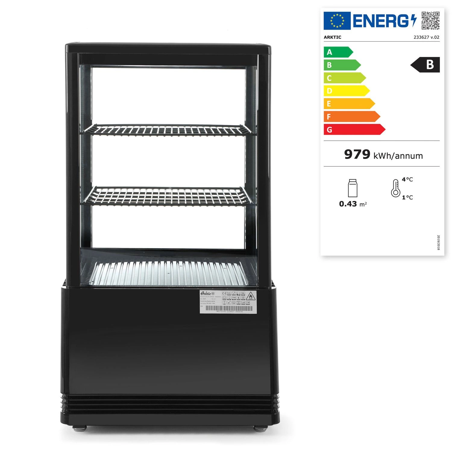 Witryna chłodnicza 58 l, czarna, LED, automatyczne odszranianie | HENDI 233627