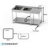Stół nierdzewny ze zlewem 2-komorowym 280x70x85 cm | FORGAST
