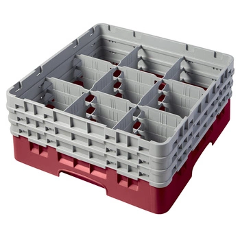 Kosz do szkła 9 przegródek - 50x50cm, żurawinowy | CAMBRO 9S638/416