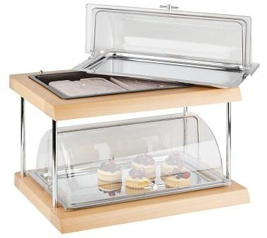 Witrynka bufetowa z wkładem chłodzącym, dwupoziomowa DOPPELDECKER GN 1/1, brązowy, 60x41x36 cm | APS 11541