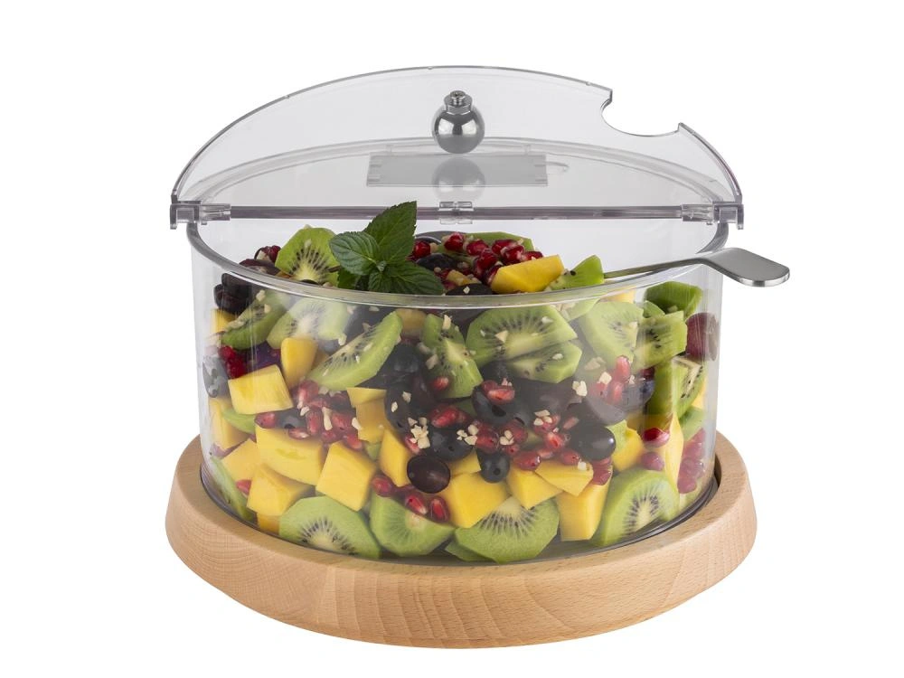 Duża miska chłodząca z drewnianą podstawą TOP FRESH z wkładem i pokrywą, 26x19 cm | APS 11818