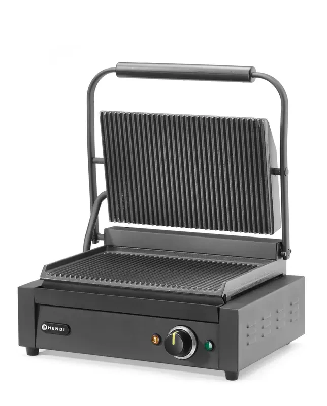 Grill kontaktowy pojedynczy, ryflowane płyty, 34x23.5 cm, 2200 W, 230 V | HENDI 263617