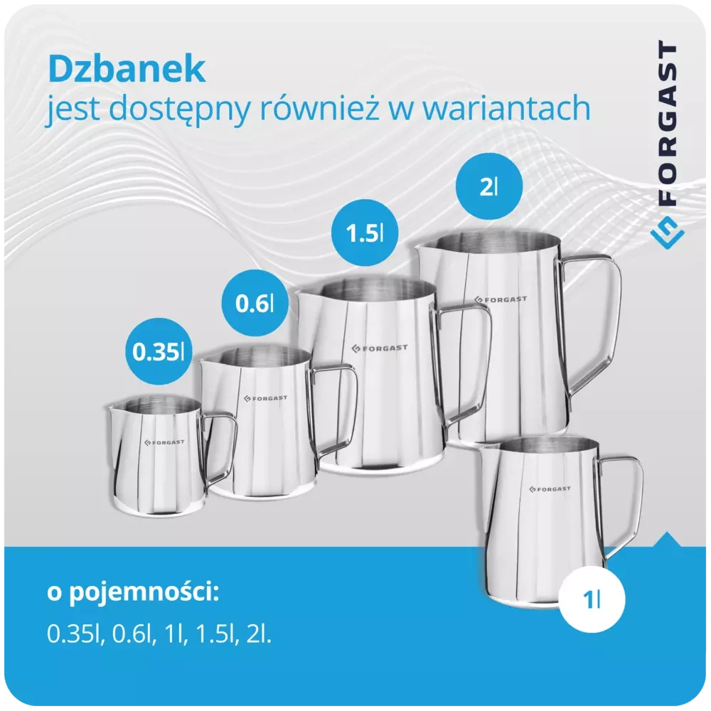 Dzbanek stalowy do spieniania mleka, 1 l | FORGAST FG11022