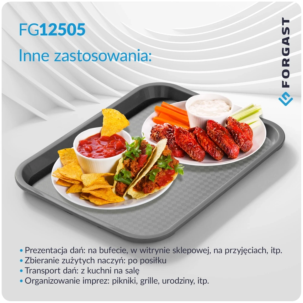 Taca fast food szara, polipropylen, 35x25 cm, prostokątna | FORGAST FG12505