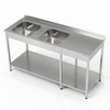 Stół nierdzewny ze zlewem 2-komorowym 220x70x85 cm | FORGAST