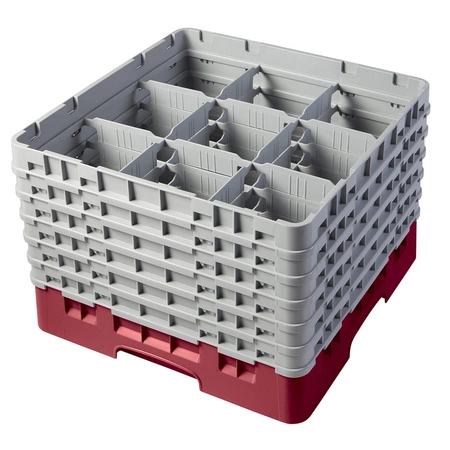 Kosz do szkła, 9 przegródek - 50x50x29,8 cm, żurawinowy | CAMBRO 9S1114/416