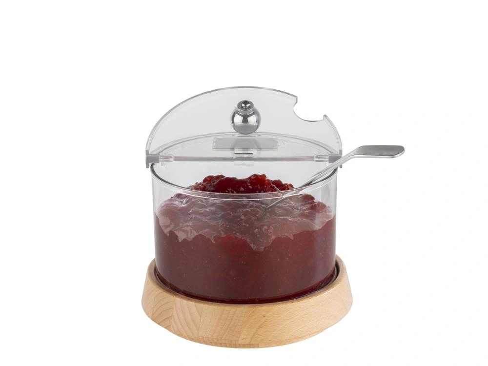 Niska miska chłodząca z drewnianą podstawą TOP FRESH z wkładem i pokrywą, 14x11.5 cm | APS 11813