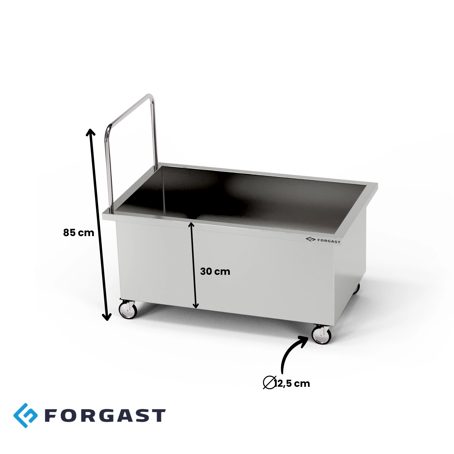 Basen 1-komorowy nierdzewny jezdny niski (gł. 30 cm) 90x60x85 cm | FORGAST