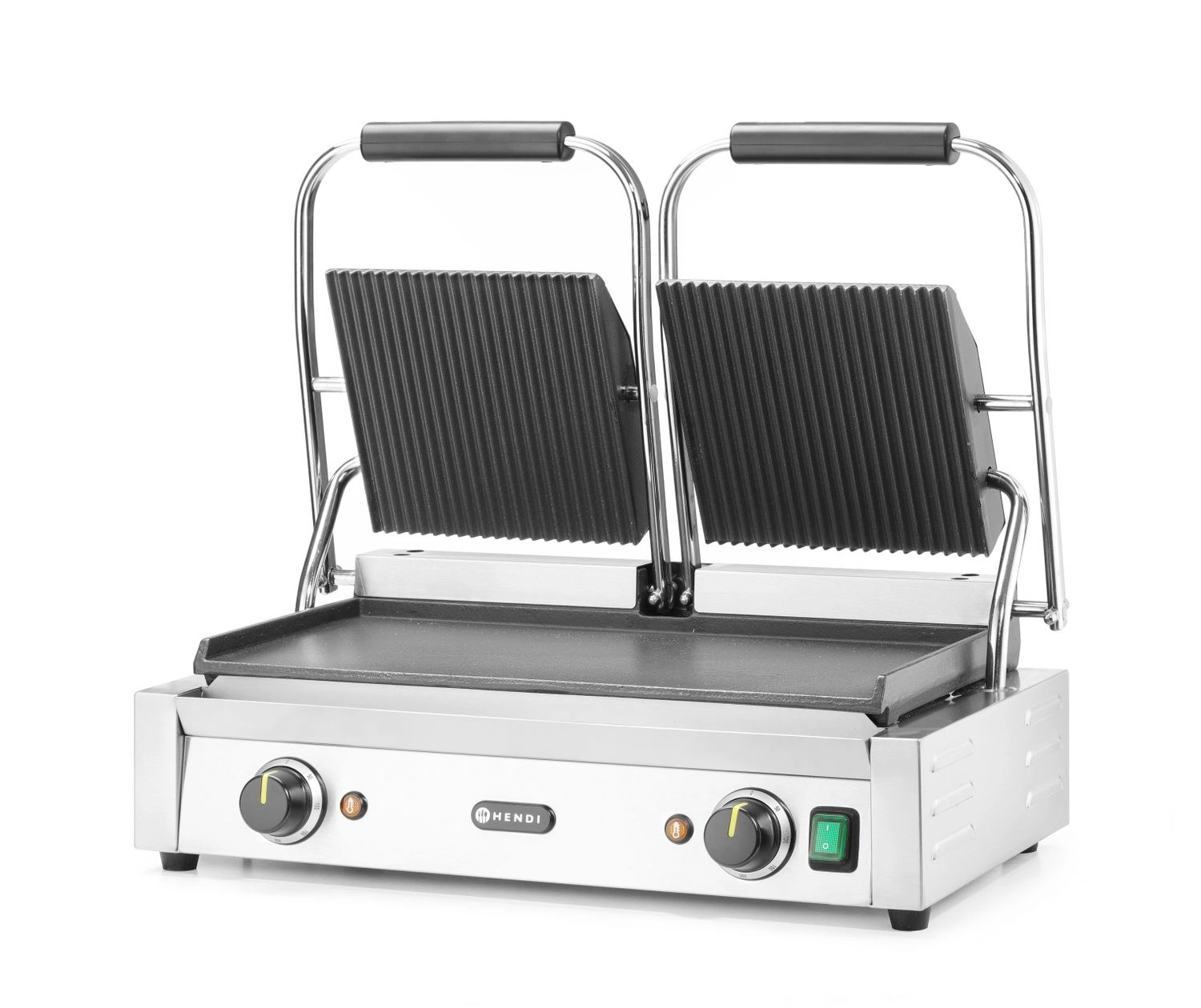 Grill kontaktowy podwójny, gładko-ryflowany, płyta 47,3 x 23 cm, 3,6 kW, 230 V | HENDI 263808