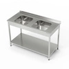 Stół nierdzewny ze zlewem 2-komorowym i półką 100x70x85 cm | FORGAST