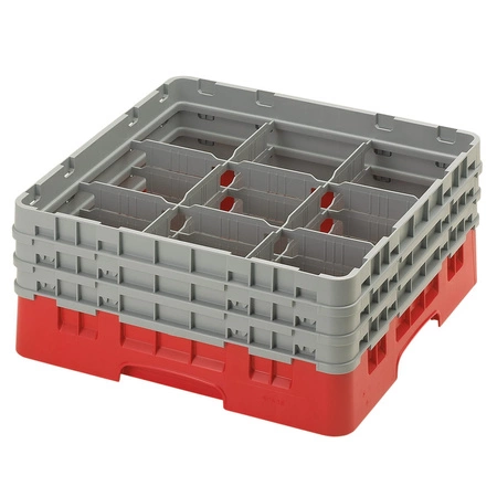 Kosz do szkła 9 przegródek - 50x50cm, czerwony | CAMBRO 9S638/163