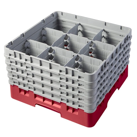 Kosz do szkła, 9 przegródek - 50x50x25,7 cm, czerwony | CAMBRO 9S958/163