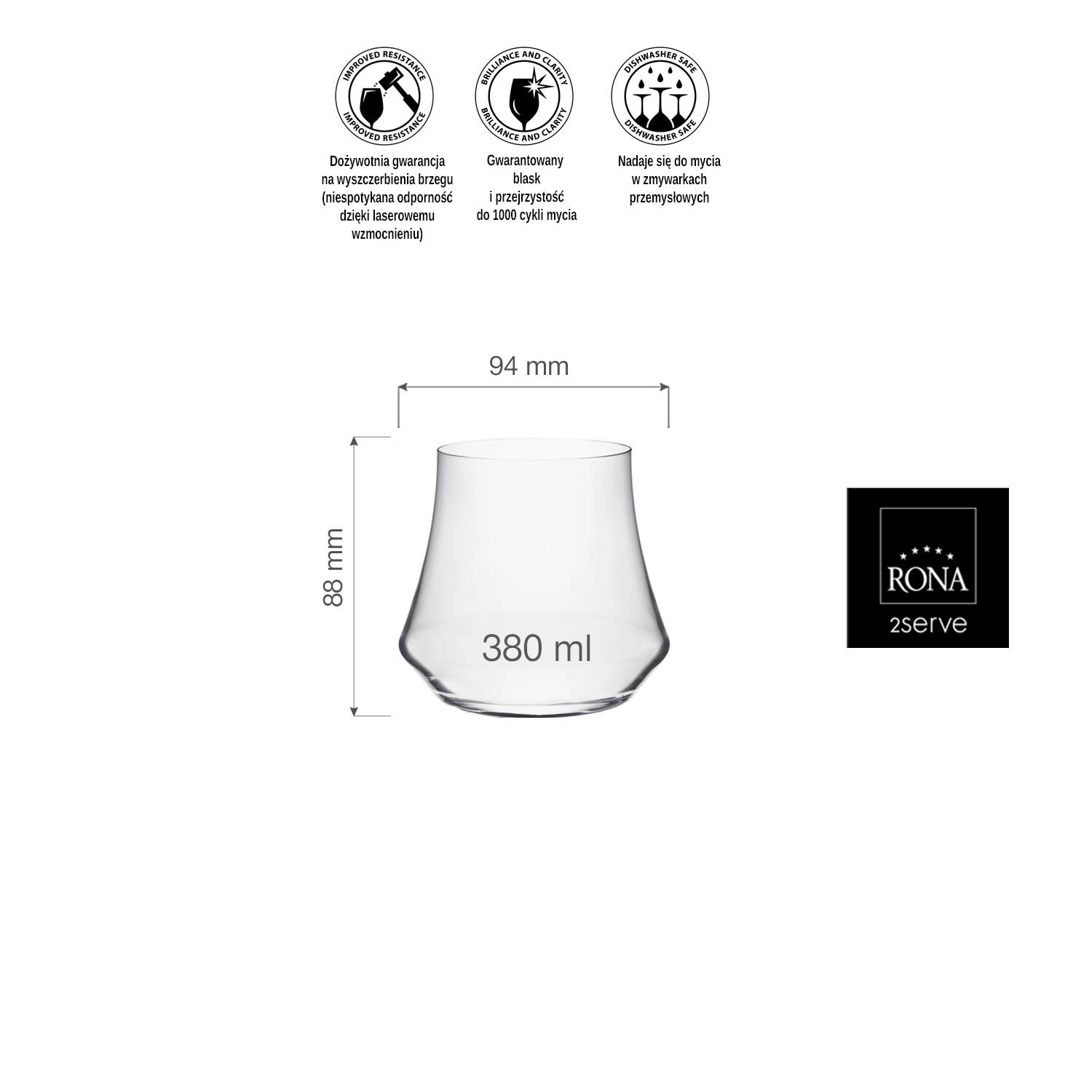 Szklanka niska Eclipse poj. 380ml | RONA 84111600