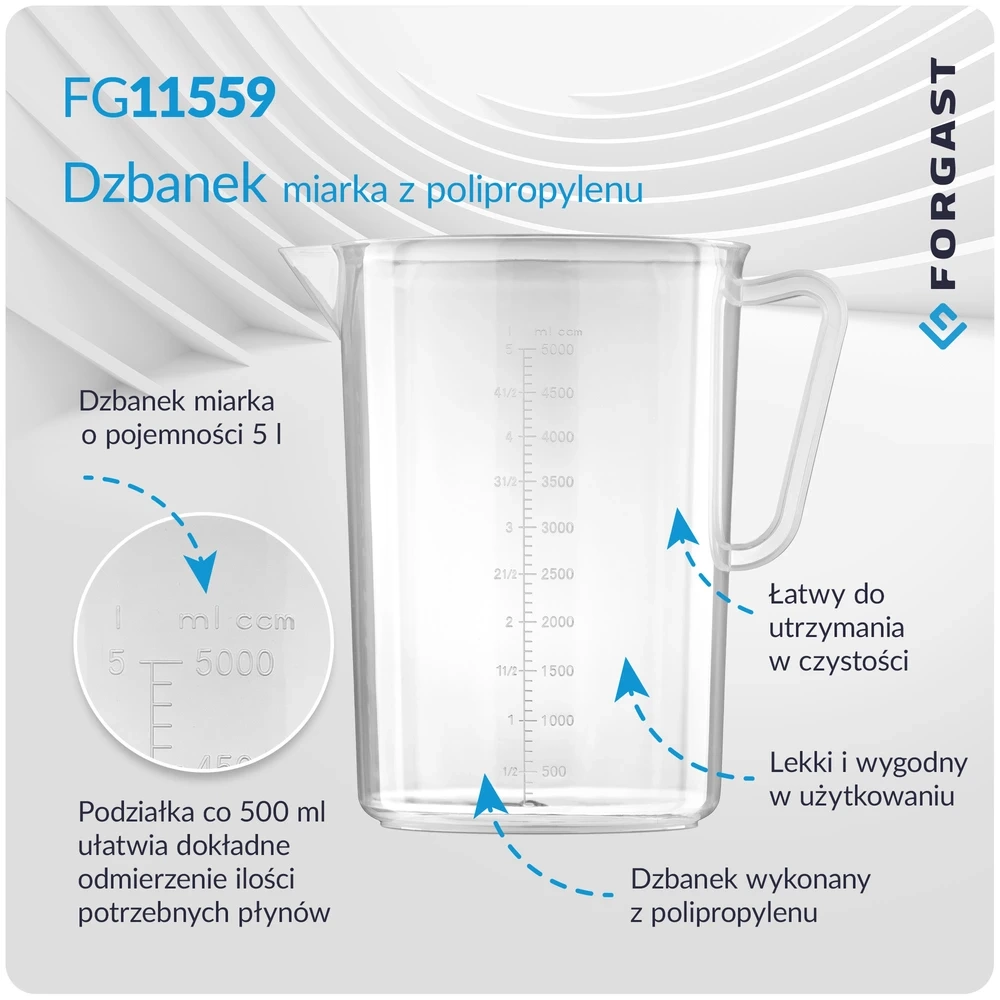 Dzbanek miarka z polipropylenu 5 l | FORGAST FG11559