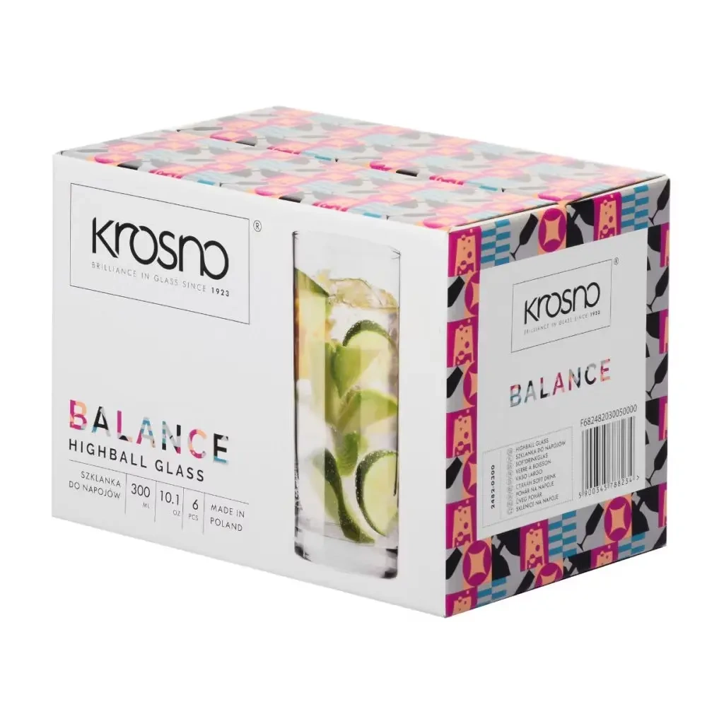 Szklanki long drink Balance 300ml - komplet 6 sztuk | KROSNO GLASS F682482030050000