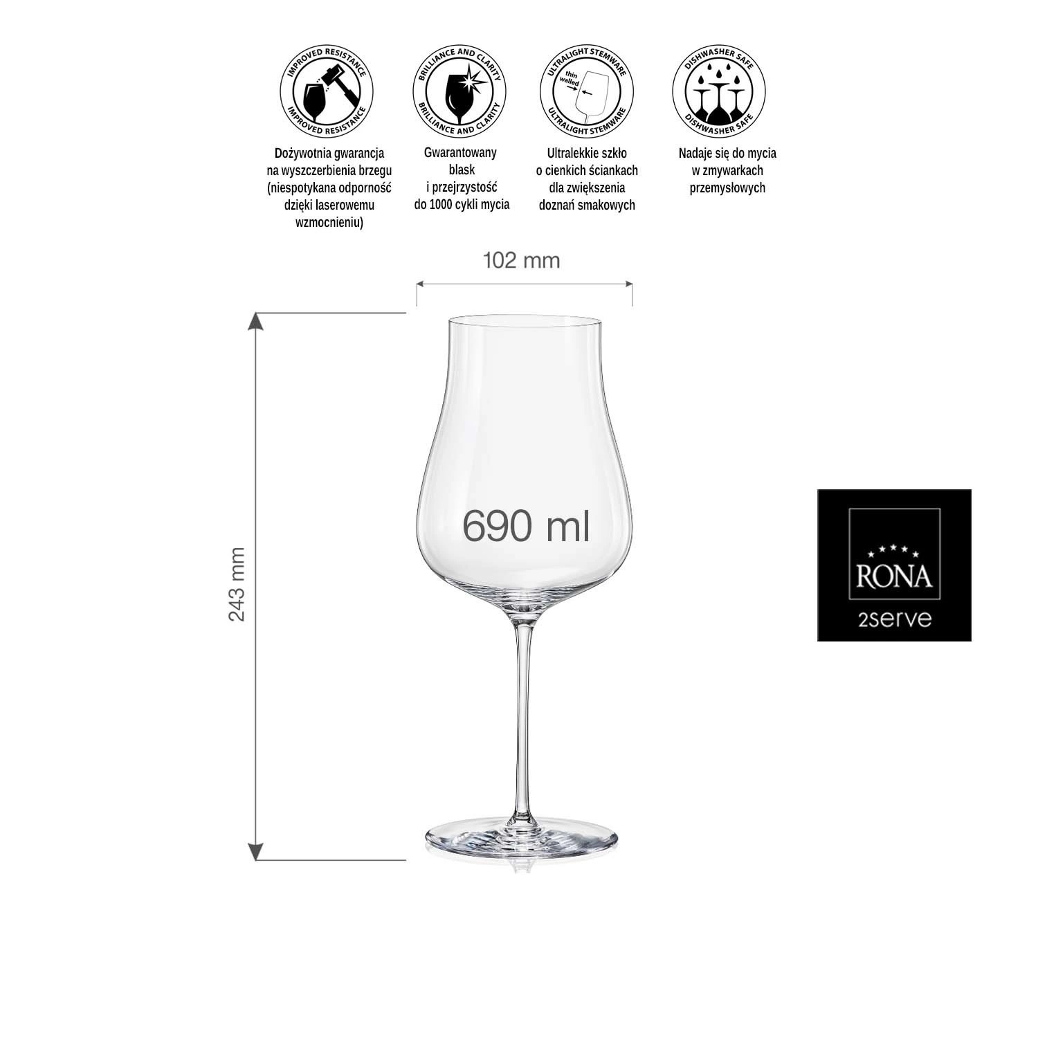 Kieliszek do wina Linea Umana poj. 690ml | RONA 72873100