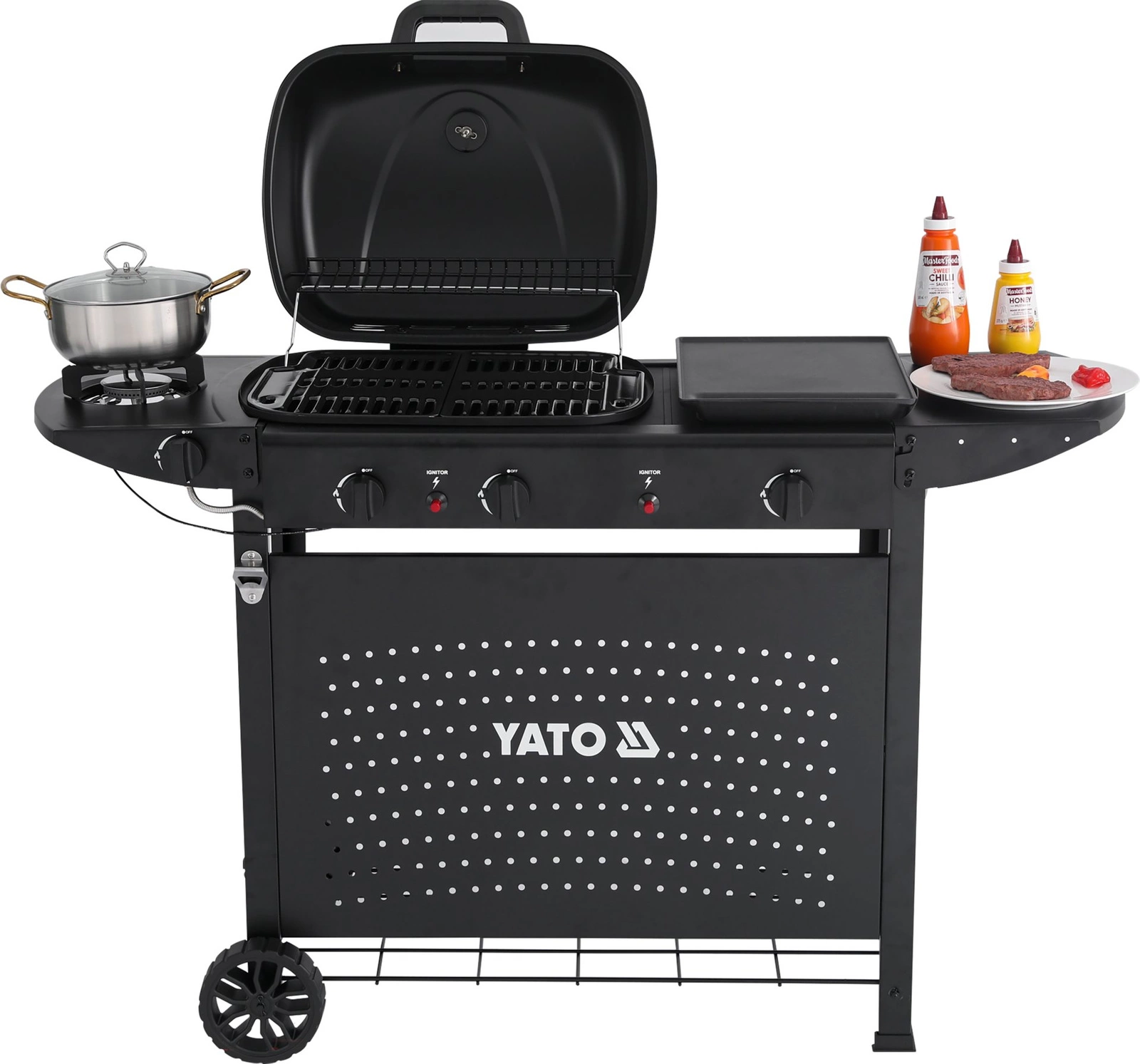 Grill gazowy, ASAHI 4 palniki, 11 kW 48 x 37 cm | YATO YYG-20008