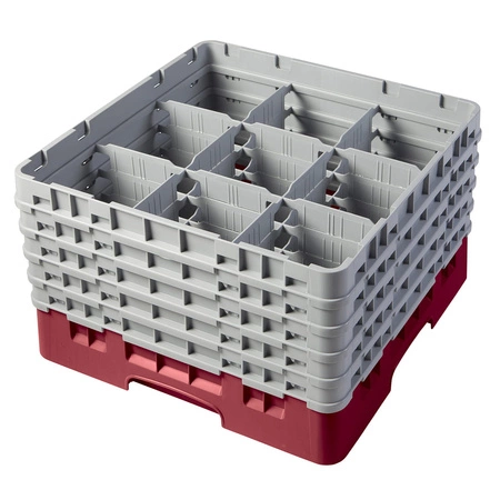 Kosz do szkła, 9 przegródek - 50x50x25,7 cm, żurawinowy | CAMBRO 9S958/416