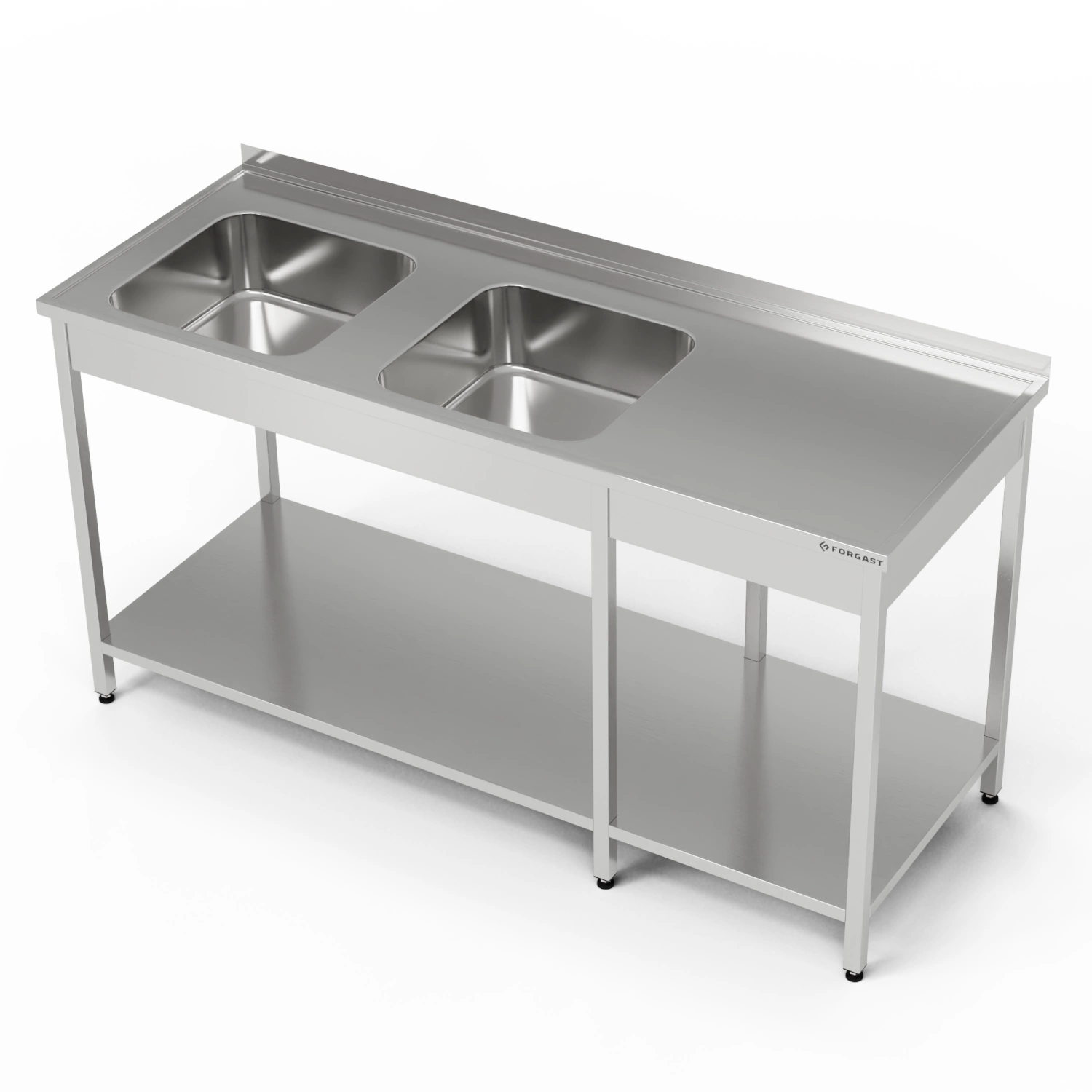 Stół nierdzewny ze zlewem 2-komorowym 280x60x85 cm | FORGAST