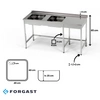 Stół nierdzewny ze zlewem 2-komorowym 210x70x85 cm | FORGAST