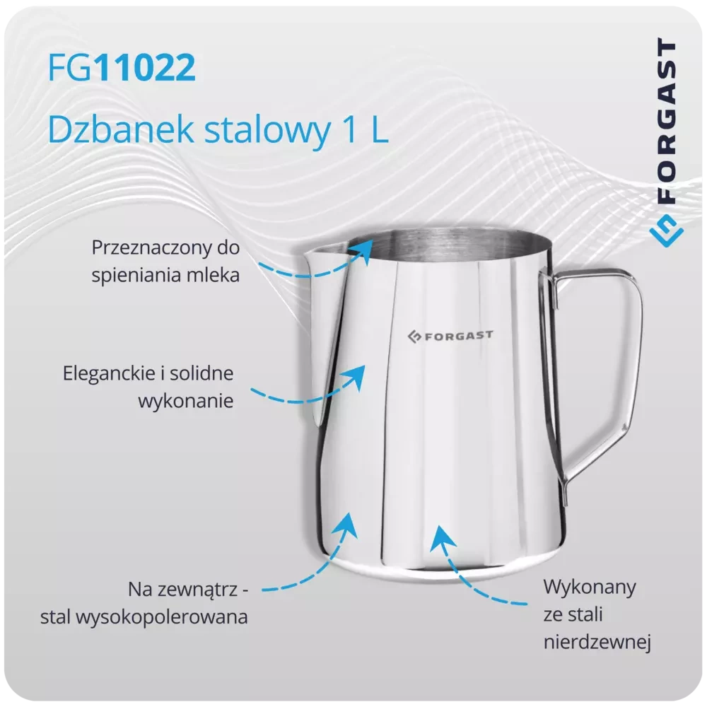 Dzbanek stalowy do spieniania mleka, 1 l | FORGAST FG11022