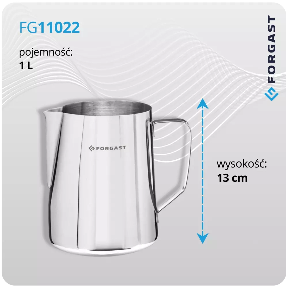 Dzbanek stalowy do spieniania mleka, 1 l | FORGAST FG11022