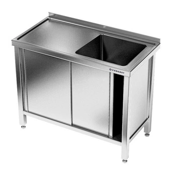 Stół nierdzewny ze zlewem 1-komorowym i szafką 100 cm | FORGAST