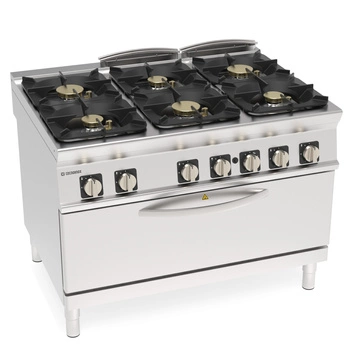 Kuchnia gastronomiczna gazowa 6-palnikowa z piekarnikiem elektrycznym konwekcyjnym, wersja Super 54 + 5 kW | TECNOINOX 313289