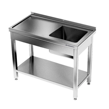 Stół nierdzewny ze zlewem 1-komorowym i półką 140 cm | FORGAST