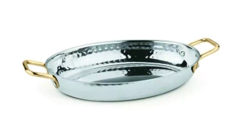 Patelnia owalna do serwowania z dwoma uchwytami, stal nierdzewna młotkowana-13.5x18.5 cm, poj. 500 ml | AMBITION 287684