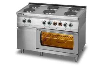 Kuchnia gastronomiczna elektryczna 6-płytowa z piekarnikiem elektrycznym GN 2/1 i z szafką | LOZAMET L700.KEO6 PE+SD