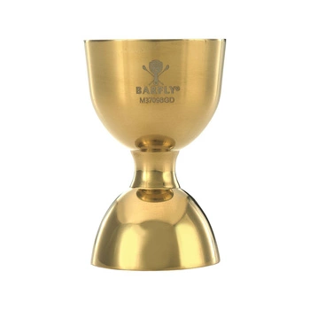 Miarka barmańska Bell z prostą krawędzią, stal nierdzewna, kolor: złoty, 25/50 ml | BARFLY M37098GD