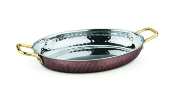 Patelnia owalna do serwowania z dwoma uchwytami, miedź antyczna młotkowana -13.5x18.5 cm, poj. 500 ml | AMBITION 287698