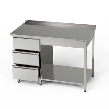 Stół roboczy nierdzewny z blokiem szuflad i półką 100x70x85 cm | FORGAST