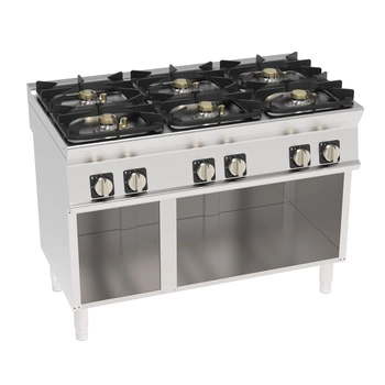 Kuchnia gastronomiczna gazowa super 6-palnikowa na podstawie z szafkę otwartą | TECNOINOX 713205