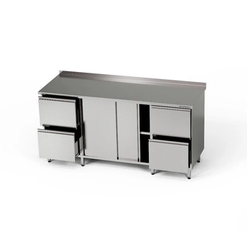 Stół roboczy nierdzewny z szafką i 2 blokami 2 szuflad 220x60x85 cm | FORGAST