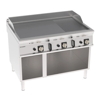 Płyta grillowa gazowa 2/3 gładka, 1/3 ryflowana, szczotkowana, chromowana, na szafce otwartej, 120 cm | TECNOINOX 313230