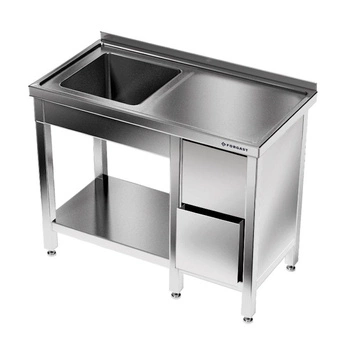 Stół nierdzewny ze zlewem 1-komorowym i blokiem szuflad 110x70x85 cm | FORGAST