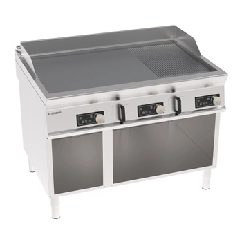 Płyta grillowa elektryczna, sterowana elektronicznie, 2/3 gładka, 1/3 ryflowana, chromowana, szczotkowana, na podstawie otwartej, 120 cm, T-90 | TECNOINOX 316292