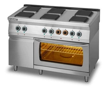 Kuchnia gastronomiczna elektryczna 6-płytowa z piekarnikiem elektrycznym GN 2/1 i z szafką, 14,4 kW | LOZAMET L700.KE6 PE+SD