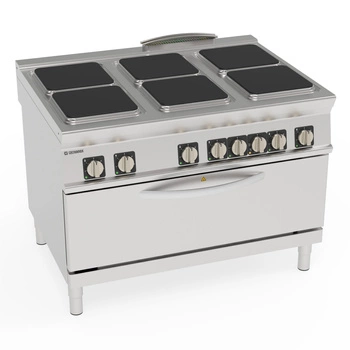 Kuchnia gastronomiczna elektryczna z piekarnikiem elektrycznym full size, 6 pól kwadratowych 30x30 cm, 24 + 6.3 kW | TECNOINOX 316183