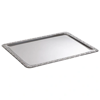 Taca SCHÖNER ESSEN, z ozdobnym rantem, ze stali nierdzewnej, 50x36x2 cm | APS 381