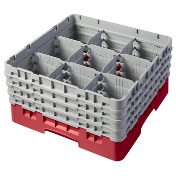 Kosz do szkła 9 przegródek - 50x50cm, czerwony | CAMBRO 9S800/163