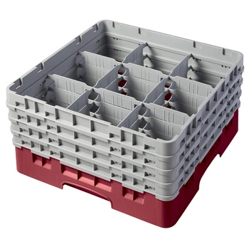 Kosz do szkła 9 przegródek - 50x50cm, żurawinowy | CAMBRO 9S800/416