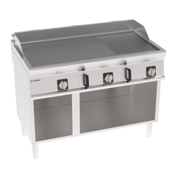 Płyta grillowa elektryczna, 2/3 gładka, 1/3 ryflowana, chrom., szczotk., na podstawie otwartej, 120 cm, 400V Tecno74 | TECNOINOX 716210