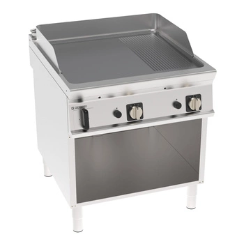 Płyta grillowa gazowa 2/3 gładka, 1/3 ryflowana, chromowana, szczotkowana, na szafce otwartej, 80 cm | TECNOINOX 313260