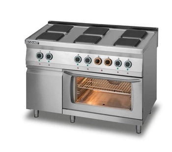 Kuchnia gastronomiczna elektryczna 6-płytowa z piekarnikiem elektrycznym z termoobiegiem i szafką, GN 1/1, 17,05 kW | LOZAMET L700.KE6 PET+SD