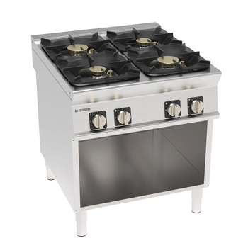 Kuchnia gastronomiczna gazowa 4-palnikowa z żeliwnym rusztem, na szafce otwartej, 80 cm, 32 kW | TECNOINOX 313270